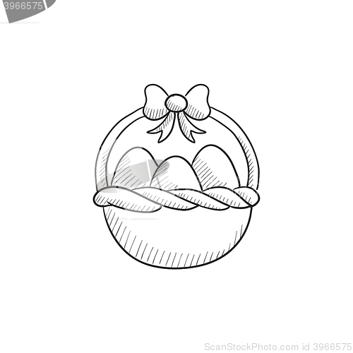 Image of Basket full of easter eggs sketch icon.