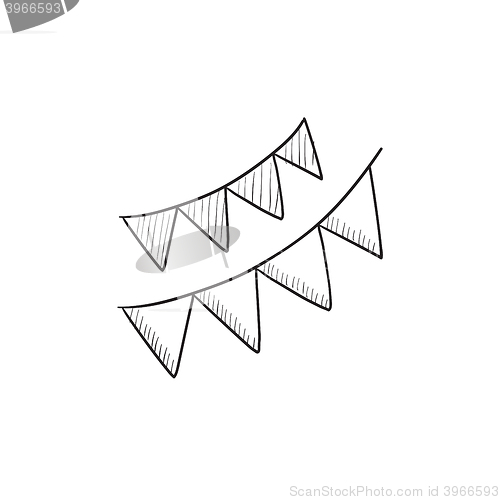 Image of Christmas triangular flags sketch icon.