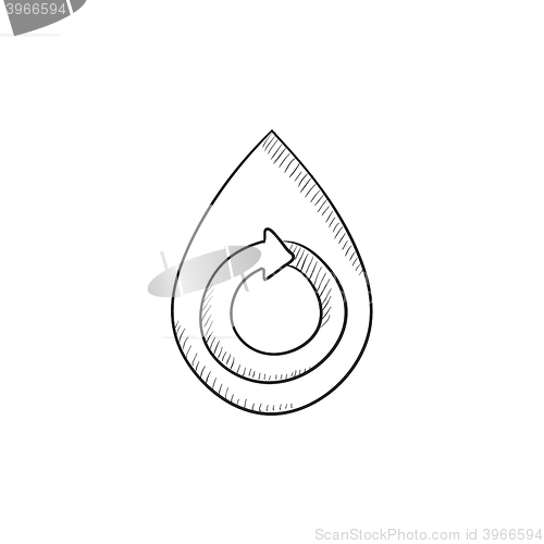 Image of Water drop with circular arrow sketch icon.