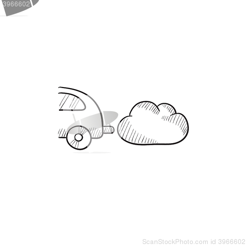 Image of Car spewing polluting exhaust sketch icon.