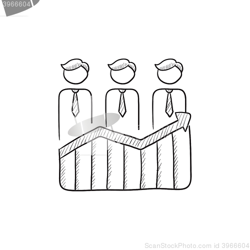 Image of Businessmen standing on profit graph sketch icon.