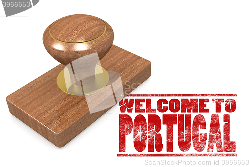 Image of Red rubber stamp with welcome to Portugal