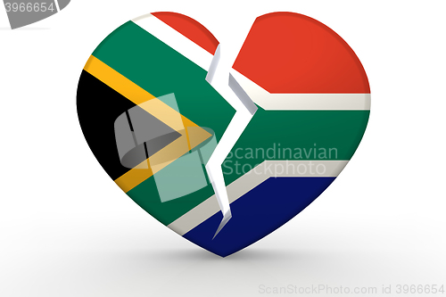 Image of Broken white heart shape with South Africa flag