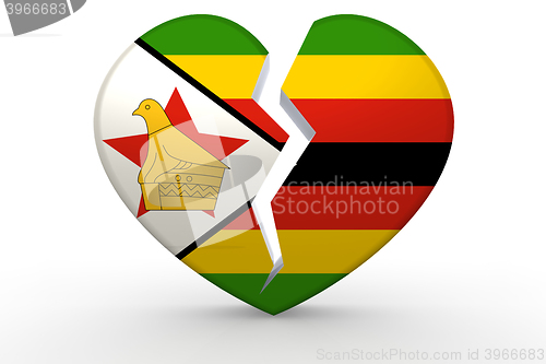 Image of Broken white heart shape with Zimbabwe flag