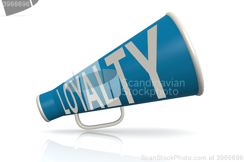 Image of Blue megaphone with loyalty word