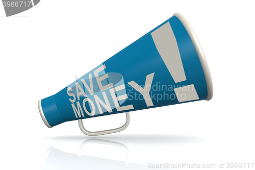 Image of Blue megaphone with save money word