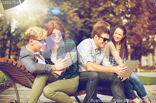 Image of students or teenagers with tablet pc taking selfie