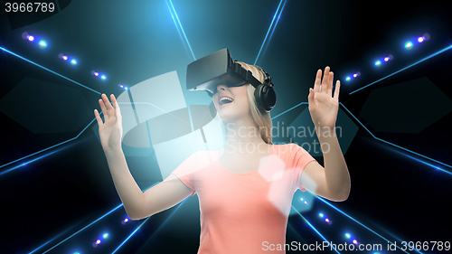 Image of woman in virtual reality headset or 3d glasses