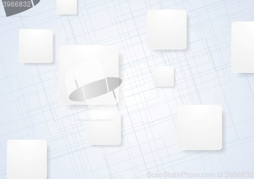 Image of White geometric squares on lined background