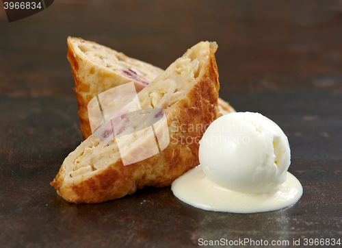 Image of apple strudel with vanilla ice cream