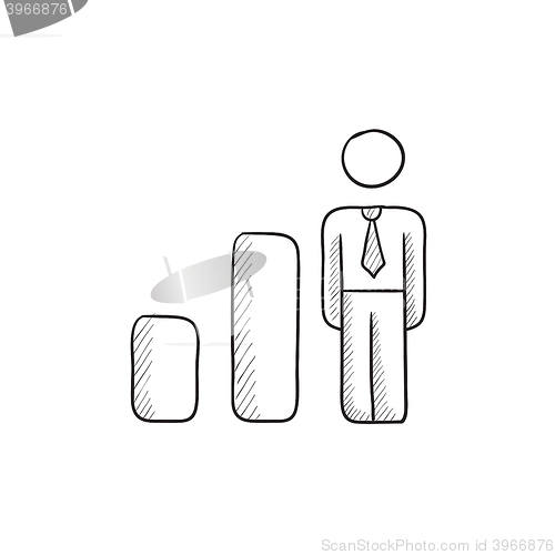 Image of Businessman and graph sketch icon.