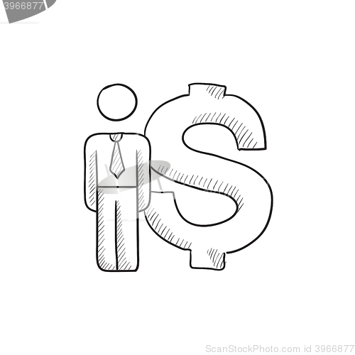 Image of Businessman stands near dollar symbol sketch icon.