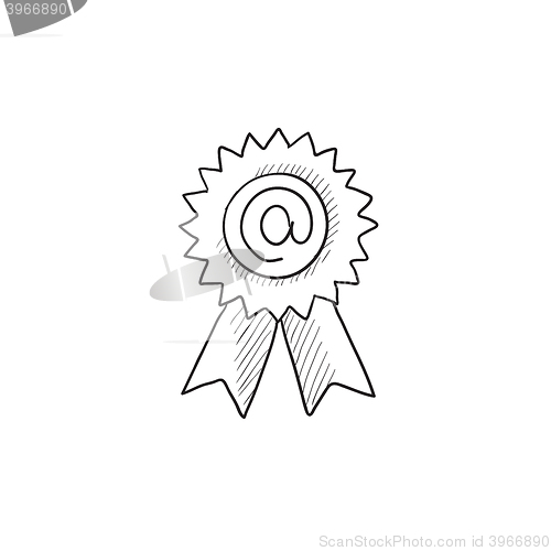 Image of Award with at sign sketch icon.