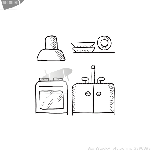 Image of Kitchen interior sketch icon.