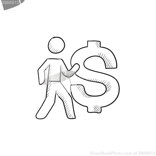 Image of Businessman with big dollar symbol sketch icon.