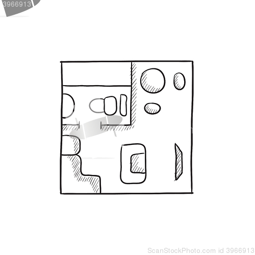 Image of House interior with furniture sketch icon.