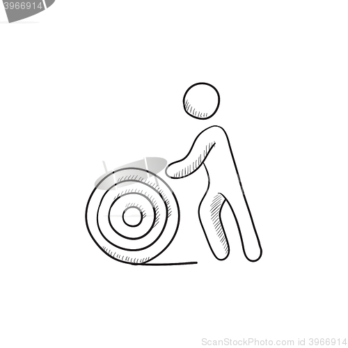 Image of Man with wire spool sketch icon.