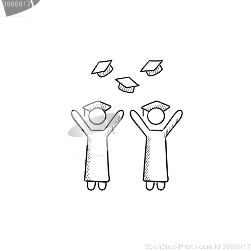 Image of Graduates throwing caps sketch icon.