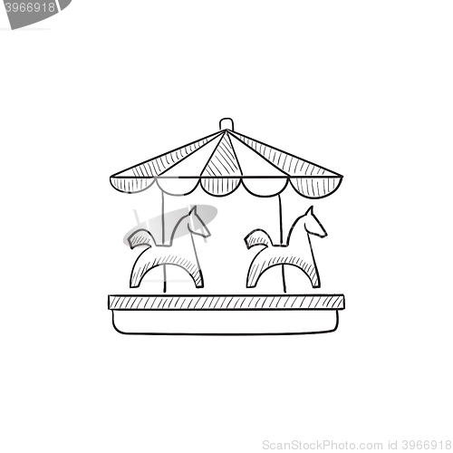 Image of Merry-go-round with horses sketch icon.