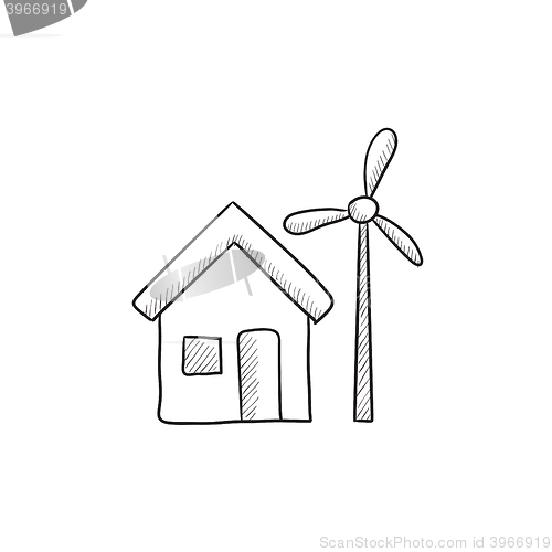 Image of House with windmill sketch icon.