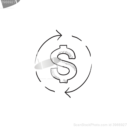 Image of Dollar symbol with arrows sketch icon.