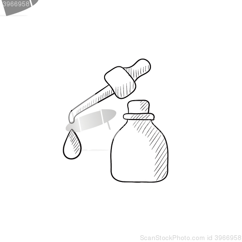 Image of Bottle of essential oil and pipette sketch icon.