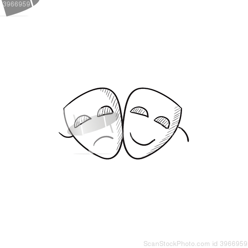 Image of Two theatrical masks sketch icon.