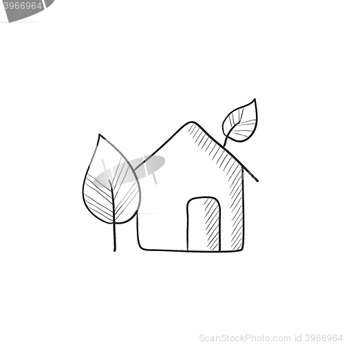 Image of Eco-friendly house sketch icon.