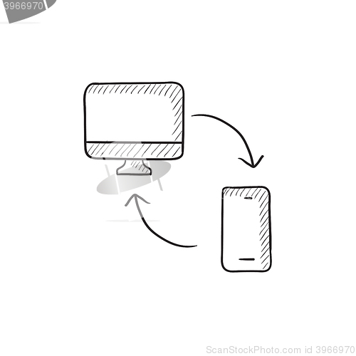 Image of Synchronization computer with phone sketch icon.