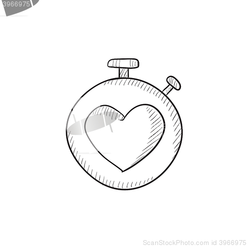 Image of Stopwatch with heart sign sketch icon.