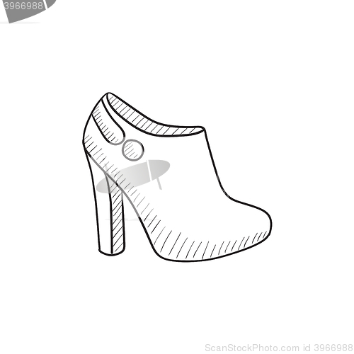 Image of High-heeled ankle boot sketch icon.