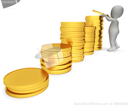 Image of Savings Character Represents Earnings Profit And Render 3d Rende