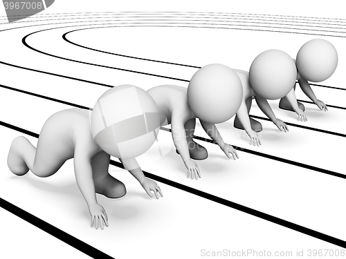 Image of Running Race Indicates Sports Illustration And Characters 3d Ren