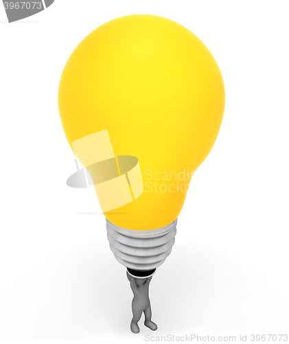 Image of Lightbulb Character Represents Powered Invention And Glowing 3d 