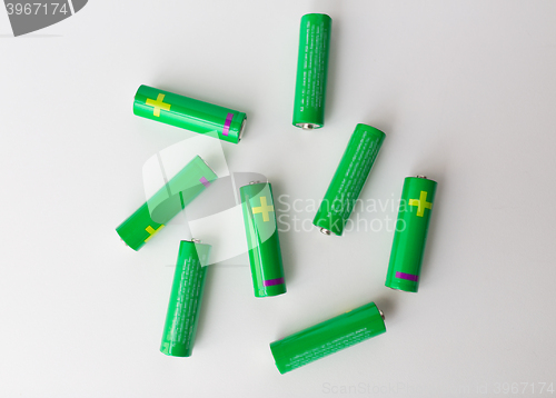 Image of close up of green alkaline batteries