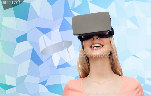 Image of woman in virtual reality headset or 3d glasses