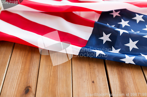 Image of close up of american flag on wooden boards