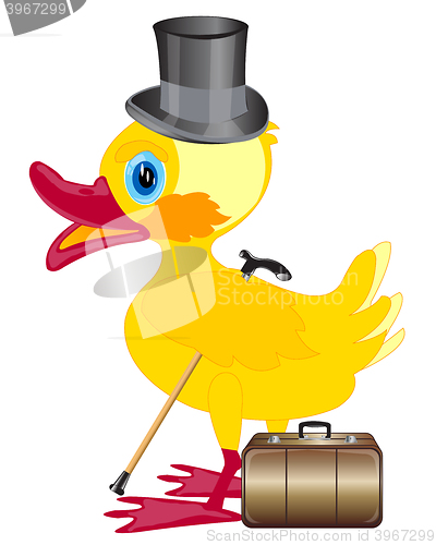 Image of Duckling with cylinder on head and valise