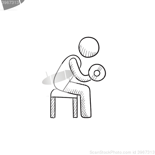 Image of Man exercising with dumbbells sketch icon.