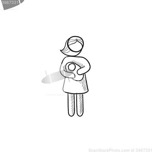 Image of Woman holding baby sketch icon.