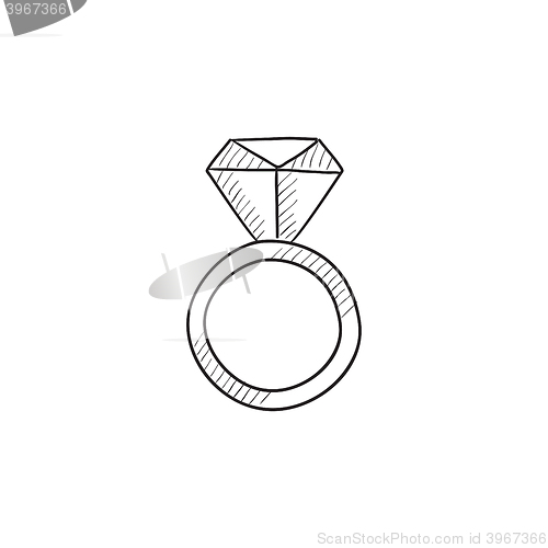 Image of Engagement ring with diamond sketch icon.