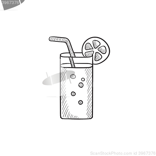 Image of Glass with drinking straw sketch icon.