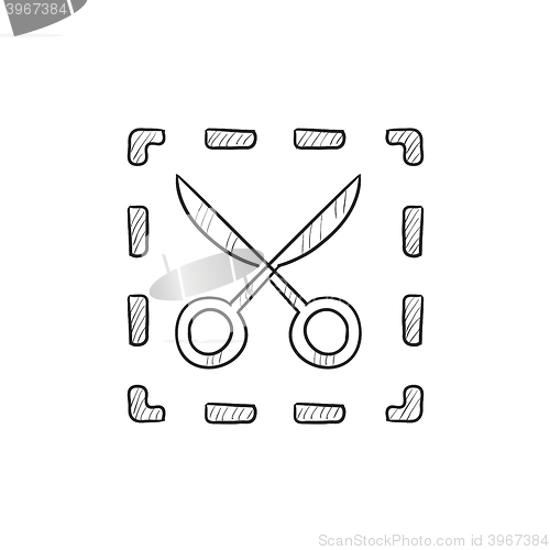 Image of Scissors with dotted lines sketch icon.