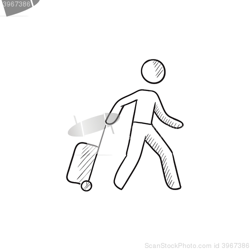 Image of Man with suitcase sketch icon.