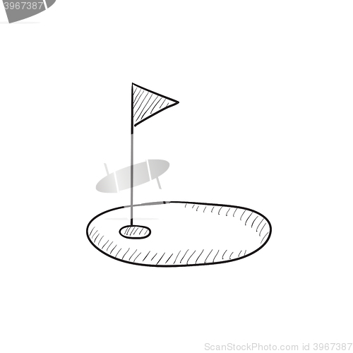 Image of Golf hole with flag sketch icon.