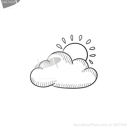 Image of Sun with cloud sketch icon.