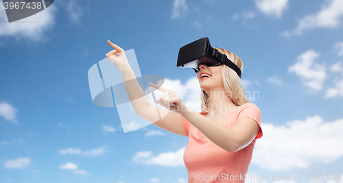 Image of woman in virtual reality headset or 3d glasses