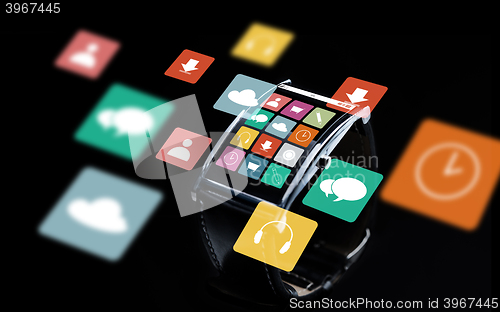 Image of close up of smart watch with menu icons on screen