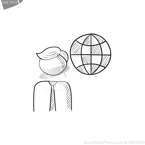 Image of Man with globe sketch icon.