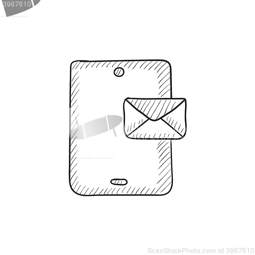 Image of Digital tablet with message sketch icon.